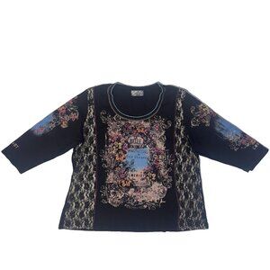 Vanilla Sugar Y2K Top 1X Vintage Black Lace Tattoo Floral Whimsigoth Grunge Goth